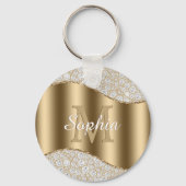 Grote gouden monogram, witte naam in script, diama sleutelhanger (Voorkant)
