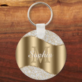 Grote gouden monogram, witte naam in script, diama sleutelhanger (Achterkant)