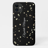 Grote gouden sterren op zwart, witte scriptnaam Case-Mate iPhone case (Achterkant)
