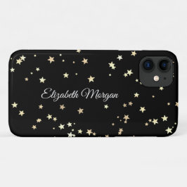 Grote gouden sterren op zwart, witte scriptnaam Case-Mate iPhone case