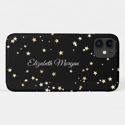 Grote gouden sterren op zwart, witte scriptnaam Case-Mate iPhone case (Achterkant (horizontaal))