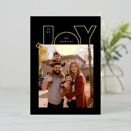 Grote Gouden Vreugde Met Modern Design Folie Feestdagenkaart (Staand Voorkant)