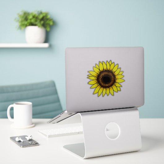 Grote gouden zonnebloem sticker (Laptop op bureau)