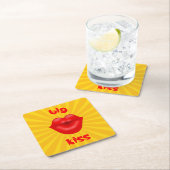 Grote gouden zonnestralen Rode lippen grote kus Kartonnen Onderzetters (Insitu)