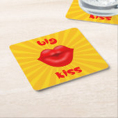 Grote gouden zonnestralen Rode lippen grote kus Kartonnen Onderzetters (Schuin)