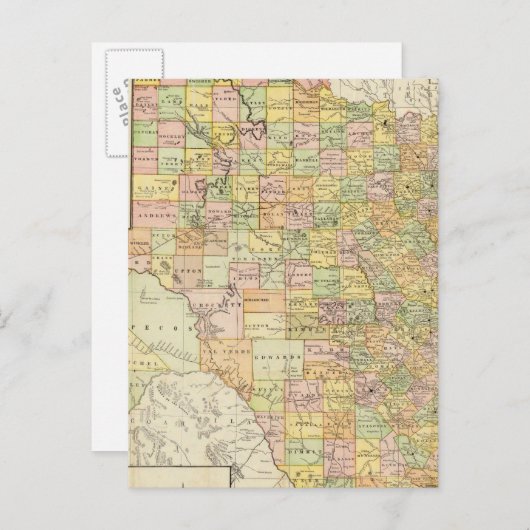 Grote graafschappen en spoorwegen in Texas Briefkaart (Voorkant / Achterkant)