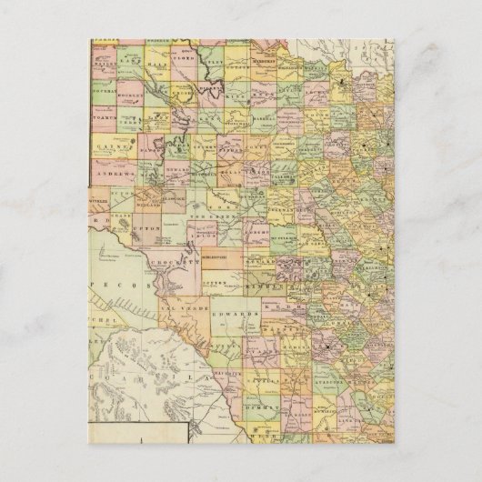 Grote graafschappen en spoorwegen in Texas Briefkaart (Voorkant)