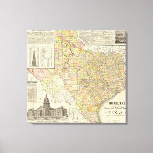 Grote graafschappen en spoorwegen in Texas Canvas Afdruk (Voorkant)