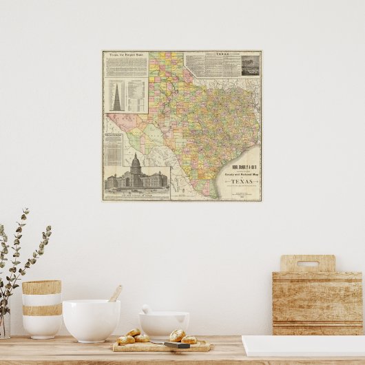 Grote graafschappen en spoorwegen in Texas Poster (Keuken)
