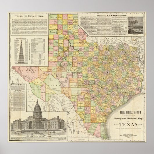 Grote graafschappen en spoorwegen in Texas Poster (Voorkant)