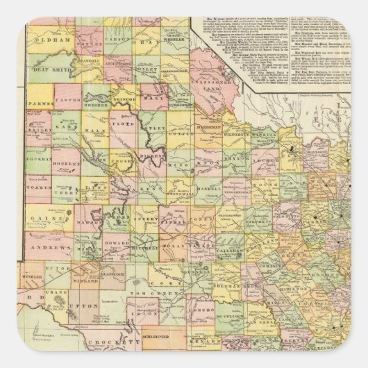 Grote graafschappen en spoorwegen in Texas Vierkante Sticker (Voorkant)