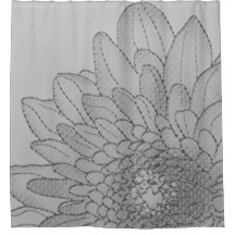 Grote Grafische Grijze Zonnebloem | Douchegordijn