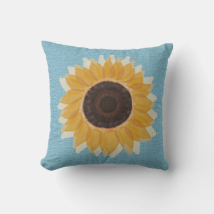 Grote Grafische Zonnebloem Blauw Hexagon Patroon Buitenkussen