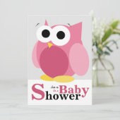Grote Grappige Roze Uil Baby Douche Uitnodigingen (Staand voorkant)