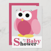 Grote Grappige Roze Uil Baby Douche Uitnodigingen (Voorkant / Achterkant)