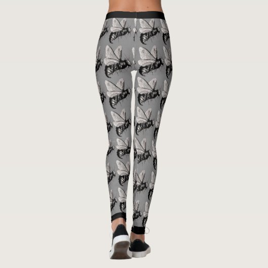 Grote griezelige zwarte witte bijen schedels op vl leggings (Achterkant)