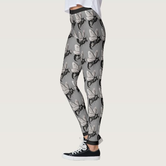 Grote griezelige zwarte witte bijen schedels op vl leggings (Links)