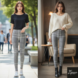 Grote Grijstint Wit Lijn Tartan Plaid Leggings
