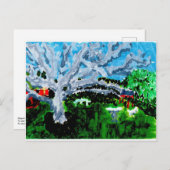 Grote grijze boom met briefkaart op banken (Voorkant / Achterkant)