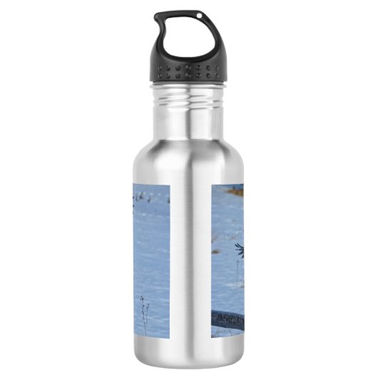 Grote Grijze boomgaard en sneeuwwildRaptor aan lan Waterfles (Achterkant)