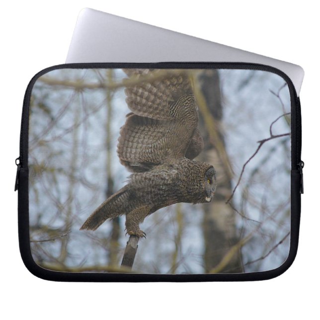 Grote grijze boomkorvisserij in het bos laptop sleeve (Voorkant)
