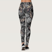 Grote Grijze Dood Hoofd Hawk Moten Gotische Raven Leggings (Achterkant)