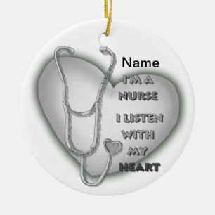 Grote grijze hart verpleegkundige keramisch ornament