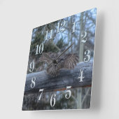 Grote Grijze Owl en Ranch Gate Pole aan land Vierkante Klok (Hoek)