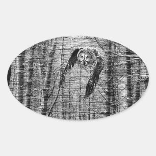 Grote Grijze Owl in zwarte en witte stickers