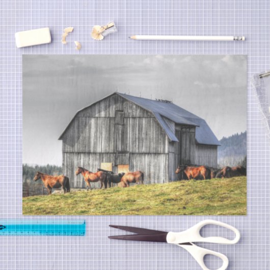 Grote Grijze Schuur en Majestic Paarden Tissuepapier (Craft)