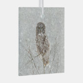Grote Grijze Uil in de Winter Glas Ornament (Voorkant Rechts)