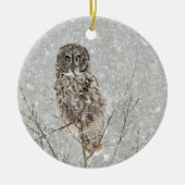 Grote Grijze Uil in de Winter Keramisch Ornament (Voorkant)