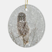 Grote Grijze Uil in de Winter Keramisch Ornament (Links)