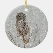 Grote Grijze Uil in de Winter Keramisch Ornament (Achterkant)