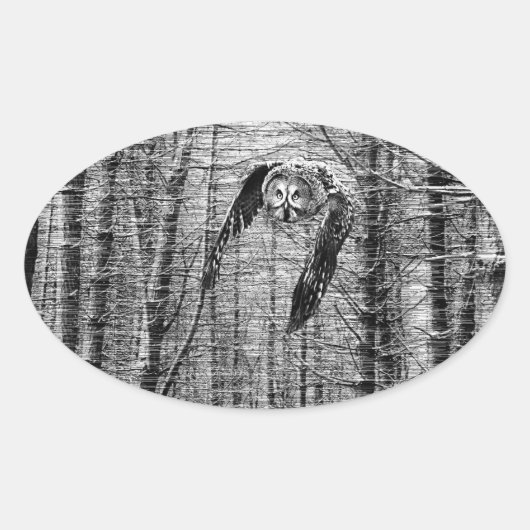 Grote Grijze Uil in zwarte en witte stickers (Voorkant)