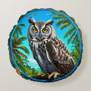 Grote grijze uil vogel Majestueus Wilde dieren dec Rond Kussen