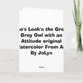 Grote Grijze Uil, Wenskaart Kaart (Achterkant)