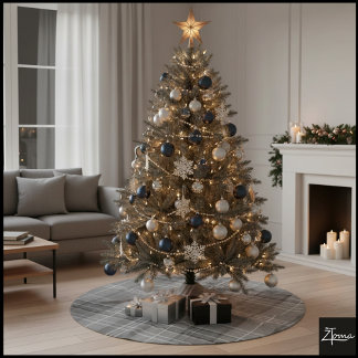 Grote Grijze Witte Lijn Tartan Plaid Kerstboom Rok