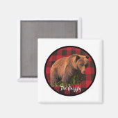 Grote Grizzlybeer Buffalo Plaid Magneet (Voorkant / Achterkant)