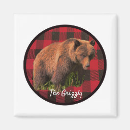 Grote Grizzlybeer Buffalo Plaid Magneet