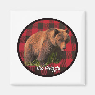 Grote Grizzlybeer Buffalo Plaid Magneet