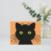Grote Groen-Eyed Zwarte Kat met Uitpuilende Ogen Briefkaart (Staand voorkant)