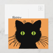 Grote Groen-Eyed Zwarte Kat met Uitpuilende Ogen Briefkaart (Voorkant / Achterkant)