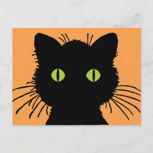Grote Groen-Eyed Zwarte Kat met Uitpuilende Ogen Briefkaart