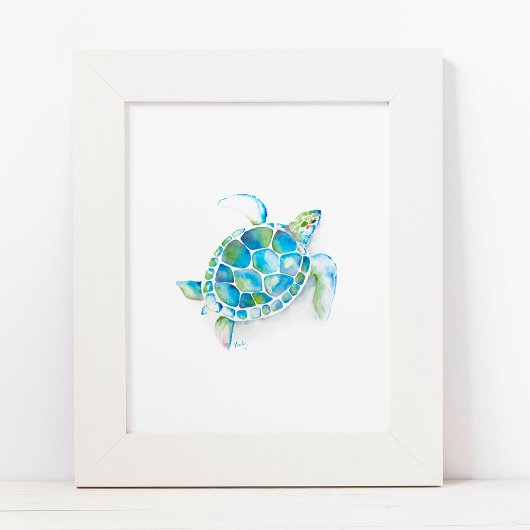 Grote groene en blauwe Waterverf Zee Turtle Art Poster