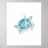 Grote groene en blauwe Waterverf Zee Turtle Art Poster (Voorkant)