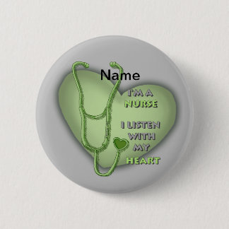 Grote groene hart verpleegkundige ronde button 5,7 cm