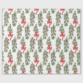 Grote Groene Holly Garland met Rode Bogen Kerstmis Cadeaupapier (Vlak)