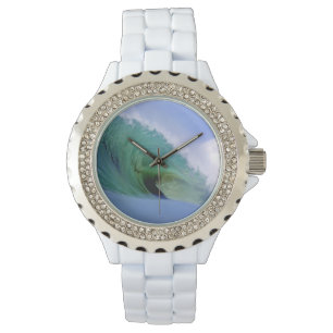 Grote groene krachtige oceaan surfen golf horloge
