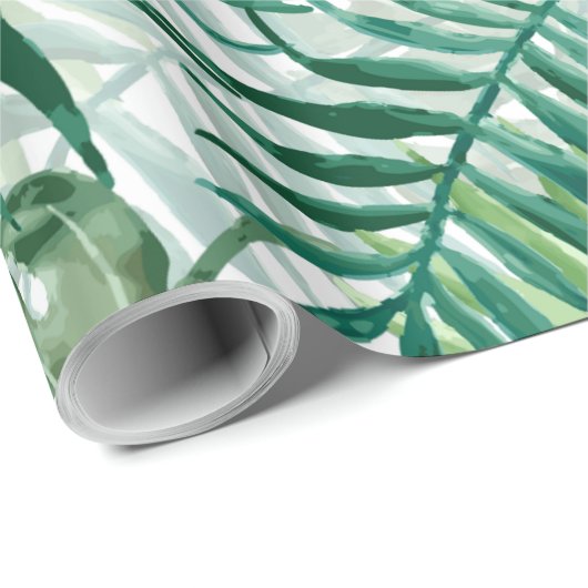 Grote groene mannetjes en tropische Planten in Mon Cadeaupapier (Rol Hoek)